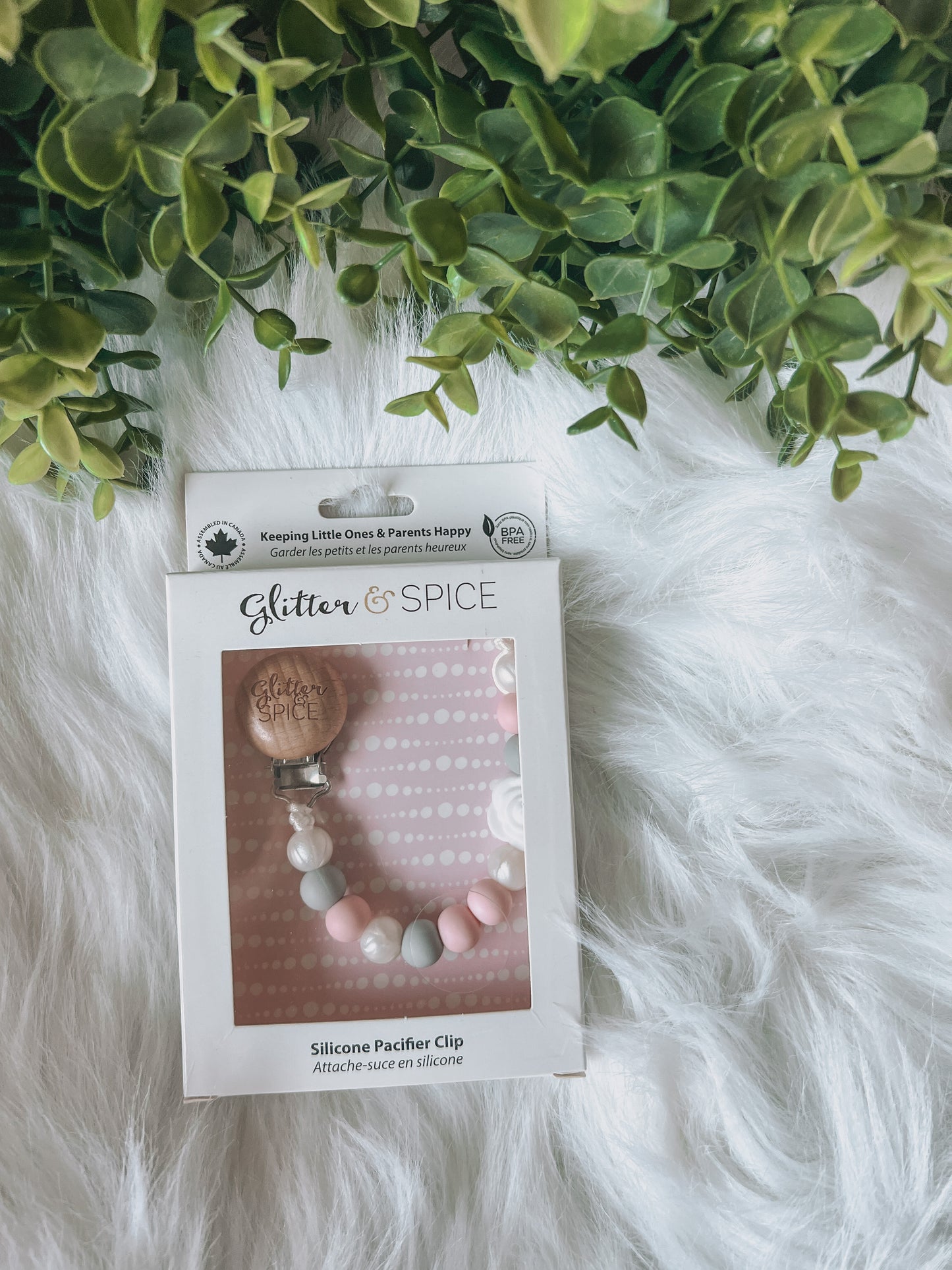 Glitter & Spice Pacifier Clip Rose