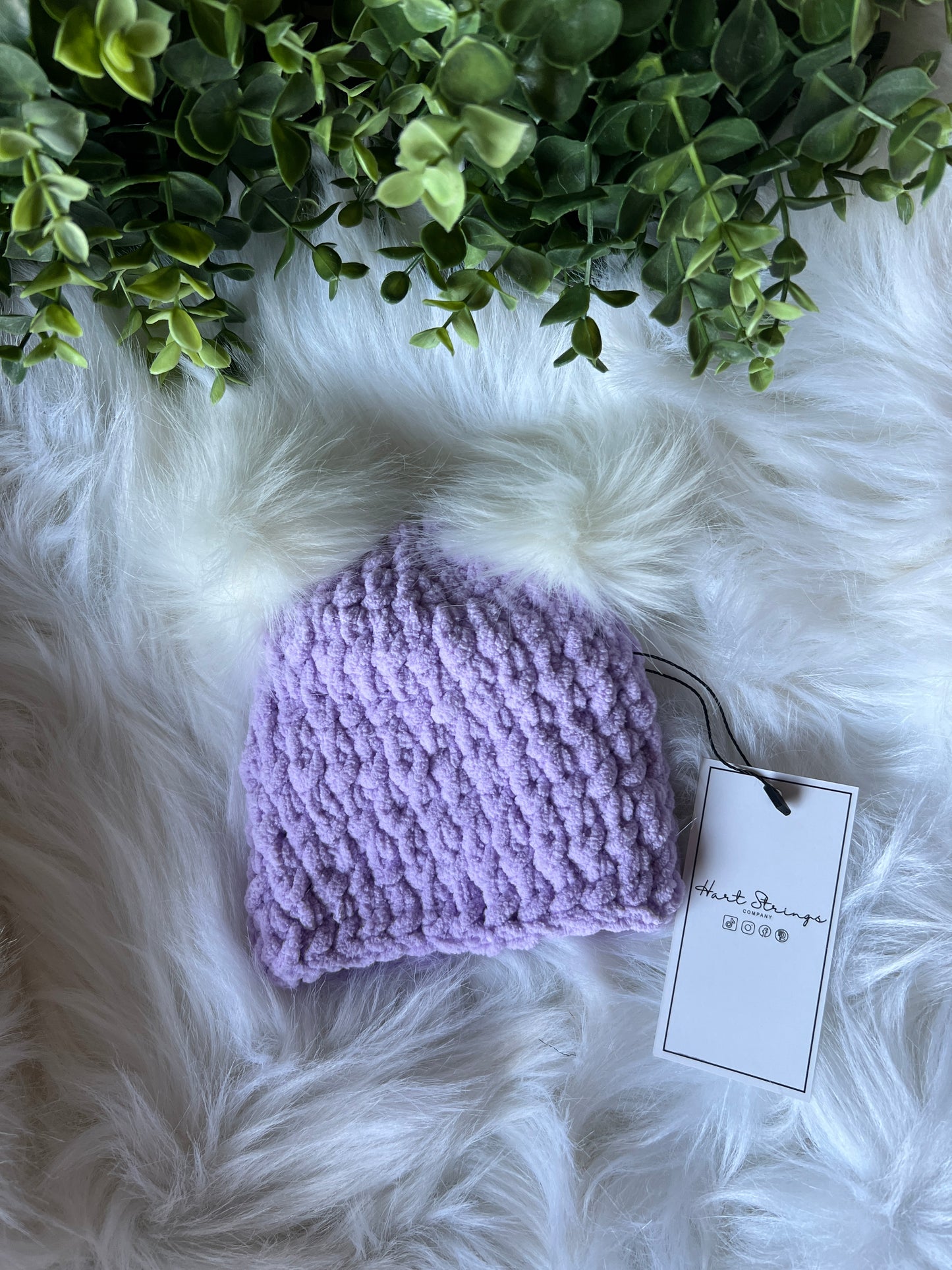 Double Pom Newborn Crochet Hat - Fuzzy Purple