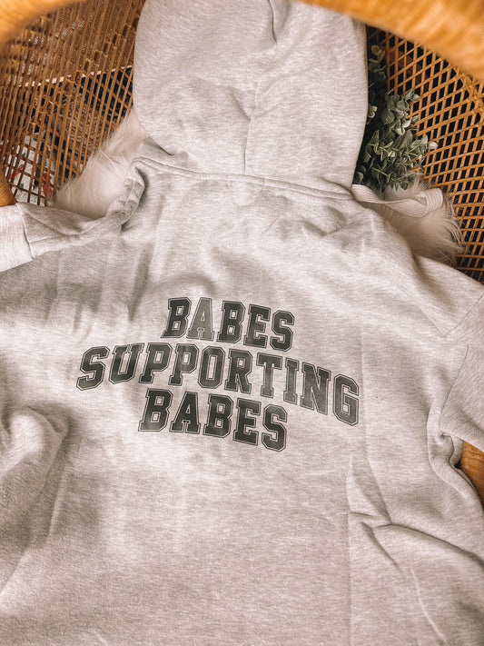 The BRUNETTE Label "Babes Supporting Babes" Big Sister Hoodie - Pebble Grey